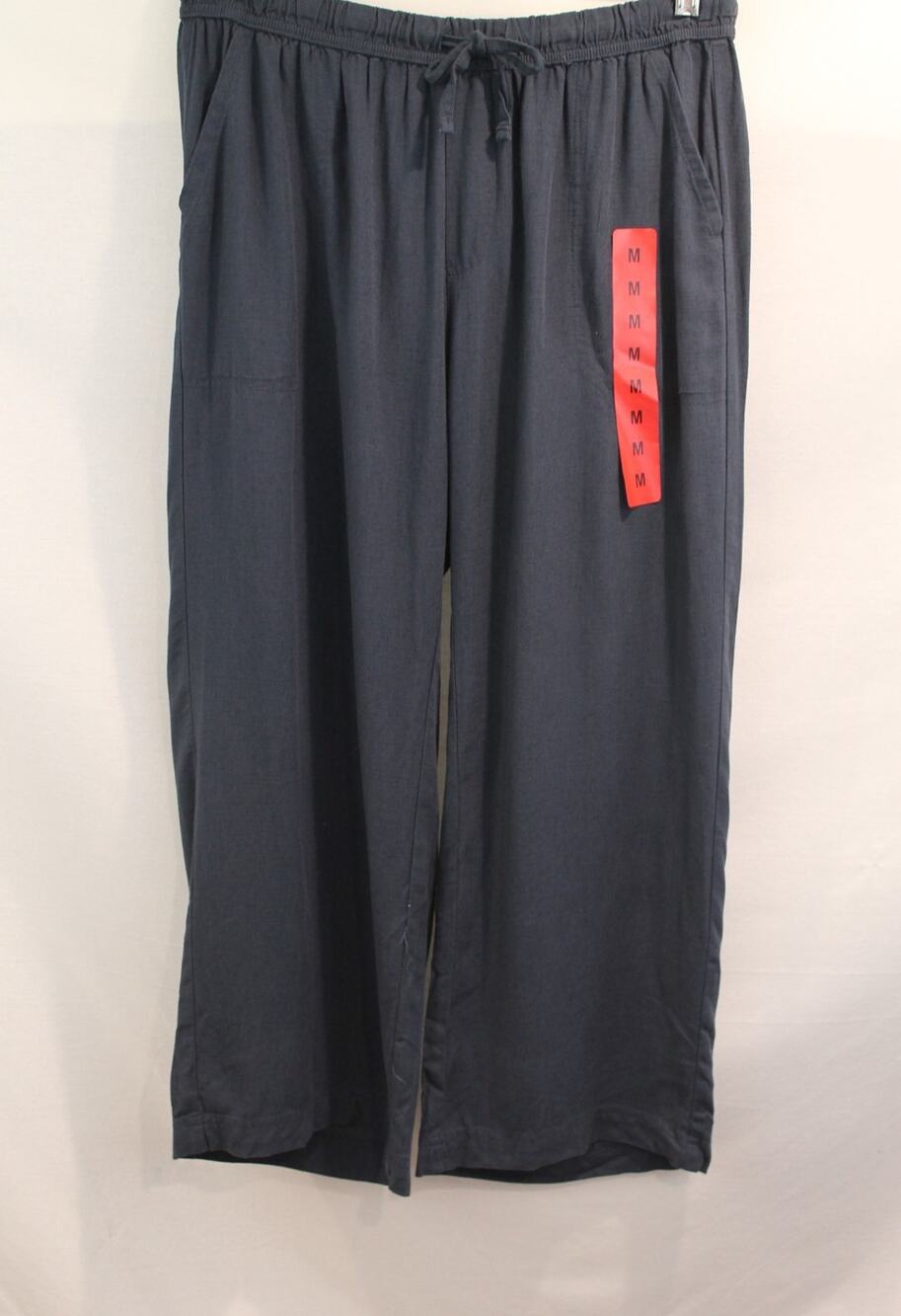Splendid Linen Blend Wide Leg Crop Pants Womens M Navy Drawstring Elastic Waist